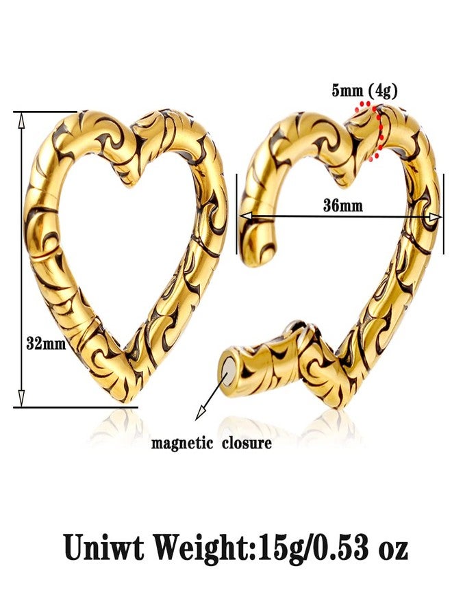 Earblity 2PCS Gold Printed Heart Ear Weights Piercing Ear Plugs Tunnels For Stretched Ears Lobe Hypoallergenic 316 Stainless Steel Ear Gauges Body Jewelry Stretchers 5mm (4g) - Image 4